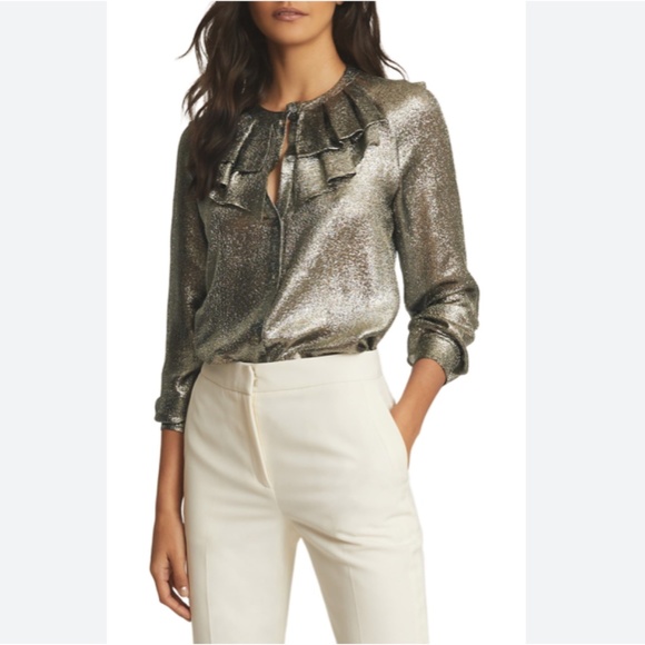 REISS  Emmie Metallic Ruffle Blouse - Picture 1 of 9
